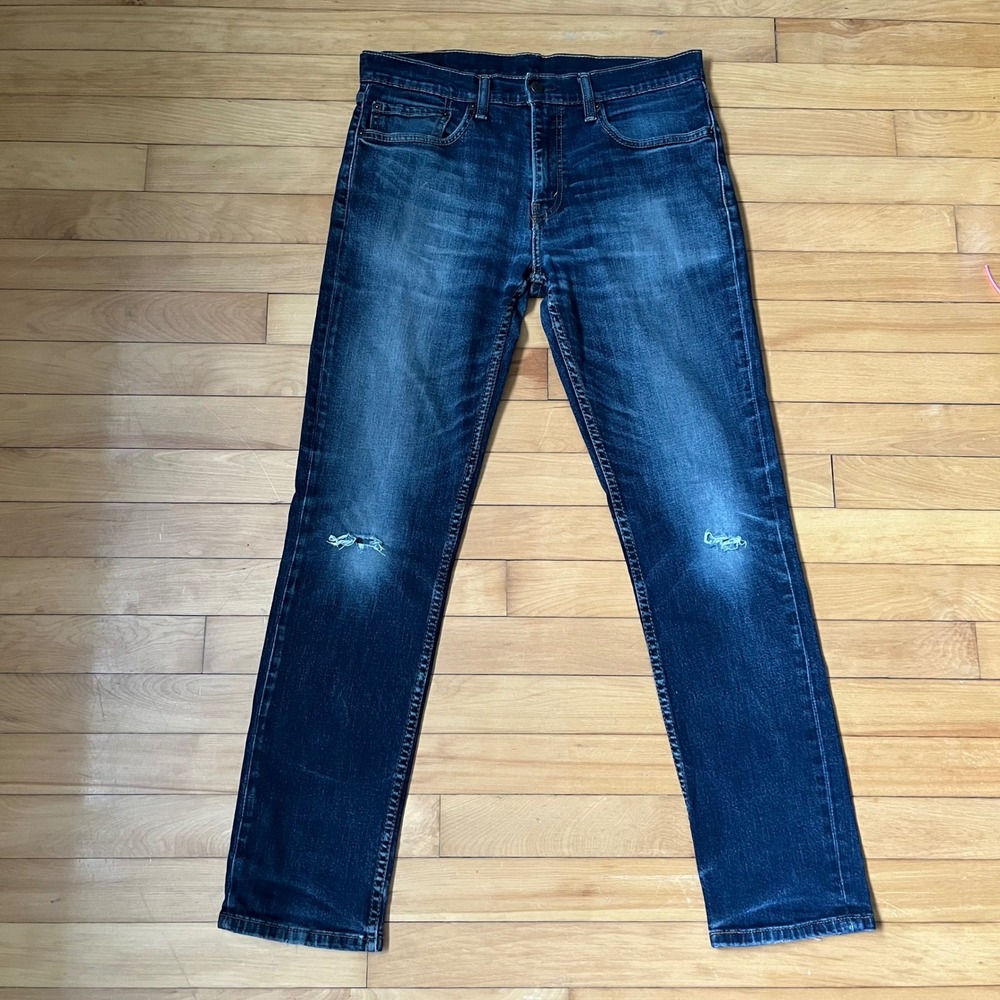 Levis 511 Slim Fit Jeans Mens 34x32 Dark Wash Distressed Denim Straight Leg